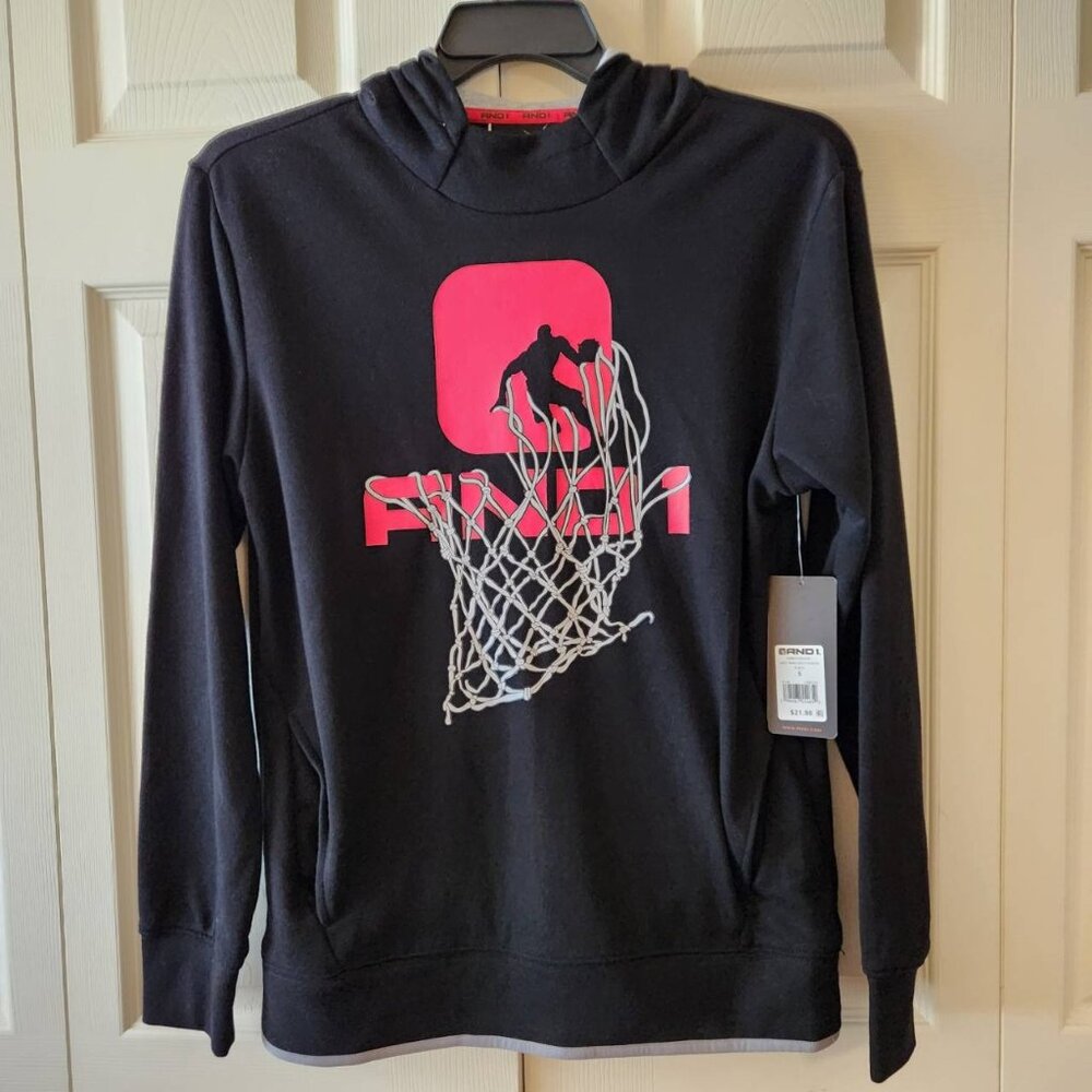 AND1 Bank Shot Hoodie Black Small Basketball Graphic